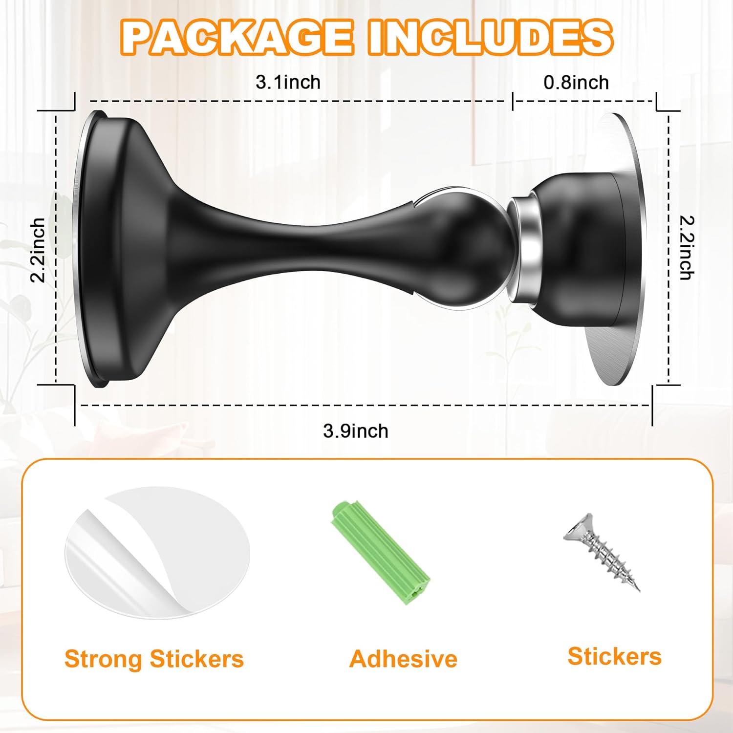 Crosize Magnetic Door Stoppers 2 Pack, Stainless Steel Door Stops, Wall-Mounted and Floor Mounting Metal Doorstops, Door Holder Keep Door Open, No Drilling Door Stop with Adhesive Tapes, Black